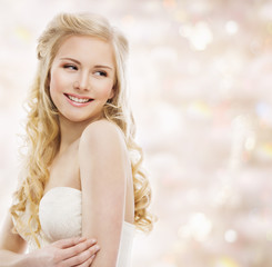 Woman Blond Long Hair, Fashion Model Portrait, Young Girl Smile