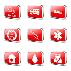 Hospital Health Square Vector Red Icon Design Set 2