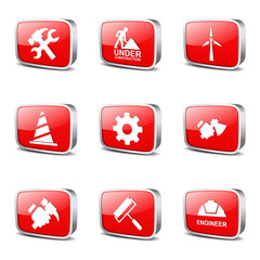 Construction Tools Square Vector Red Icon Design Set 2