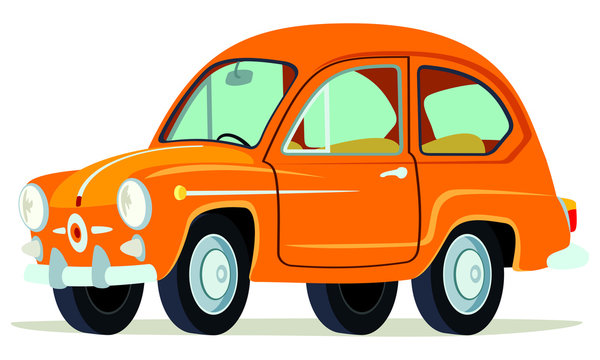 Caricatura Fiat Seat 600 naranja vista frontal y lateral