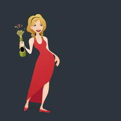 Girl holding a bottle of Champagne