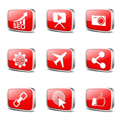 SEO Internet Sign Square Vector Red Icon Design Set 1