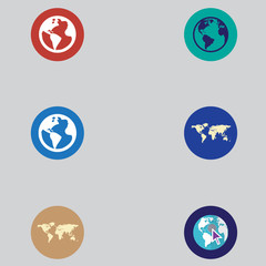 icons of maps and globes in a flat design