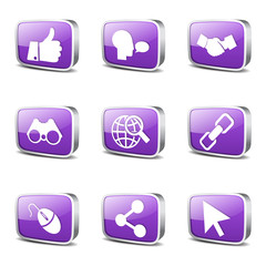 Social Internet Square Vector Violet Icon Design Set