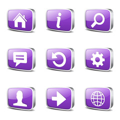 Web Internet Square Vector Violet Icon Design Set