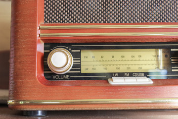 Close up of old vintage brown radio