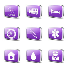 Hospital Health Square Vector Violet Icon Design Set 2