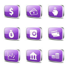 Financial Banking Square Vector Violet Icon Design Set