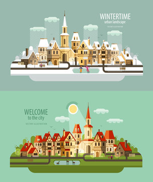 city, town vector logo design template. house, building or