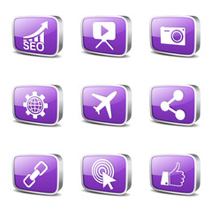 SEO Internet Sign Square Vector Violet Icon Design Set 1