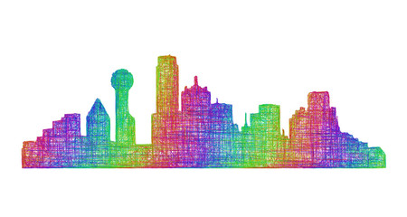 Fototapeta premium Dallas city skyline silhouette - multicolor line art