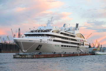 Fototapeta na wymiar St. Petersburg, Russia, June, 7, 2015: Tourist ship on a Neva river in St. Petersburg