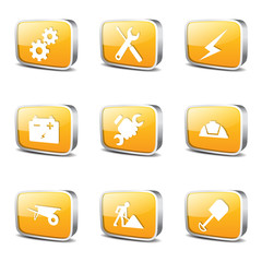 Construction Tools Square Vector Yellow Icon Design Set