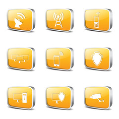 Telecom Communication Square Vector Yellow Icon Design Set