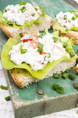 sandwiches with cottage cheese, chives and salad.