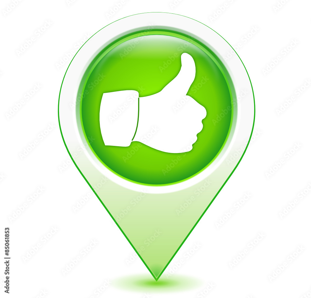 Poster pouce en haut sur marqueur géolocalisation vert