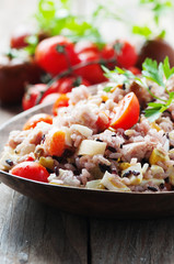 Traditional italian rice salad with tuna and vegetables
