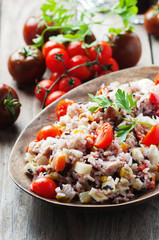 Traditional italian rice salad with tuna and vegetables