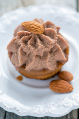 Almond cake with curd cream.