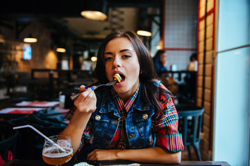 girl eats.Art processing and retouching photos special.
