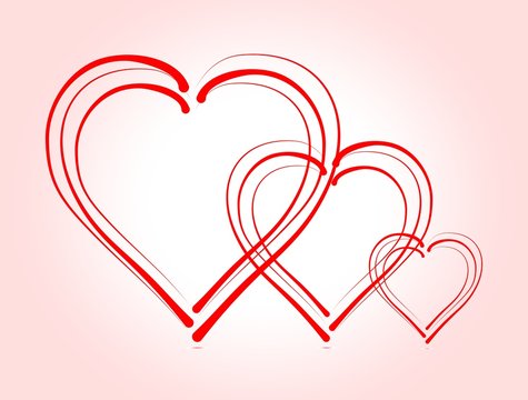 Three diminishing folded hearts on pink background