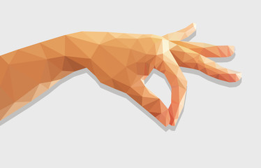 low poly polygon left hand holding his thumb and forefinger empt - 85065202