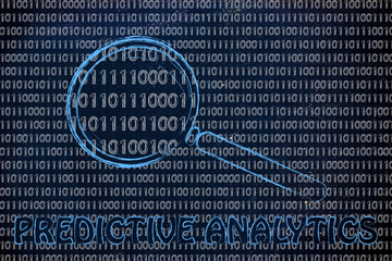 magnifying glass on binary code, concept of predictive analytics
