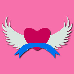logo of beautiful heart with wings  and lettering. vector