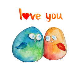 2 birds. Love. Watercolor