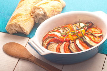 Ratatouille in a dish , casserole.