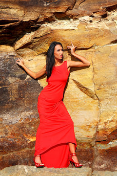 Young woman in red dress