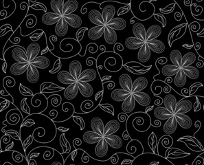 Beautiful vector seamless pattern with figured leaves and flowers