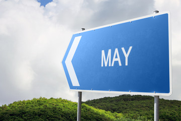 May. Blue traffic sign.