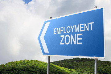 Employment Zone. Blue traffic sign.