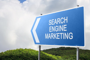 Search Engine Marketing. Blue traffic sign.