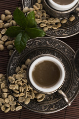 Green coffee. drink and beans