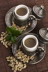 Green coffee. drink and beans