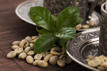 Green coffee. drink and beans