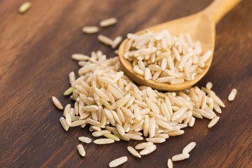 Spoon of brown rice close up
