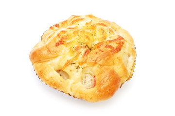 sweet bread on foil on white background