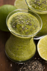Healthy green fresh fruit and vegetable juice smoothie with chia