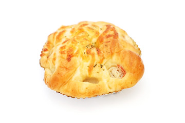 sweet bread on foil on white background