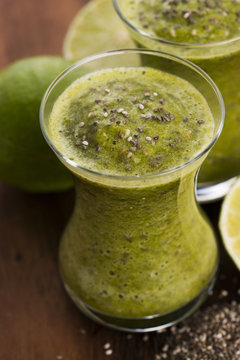 Healthy green fresh fruit and vegetable juice smoothie with chia