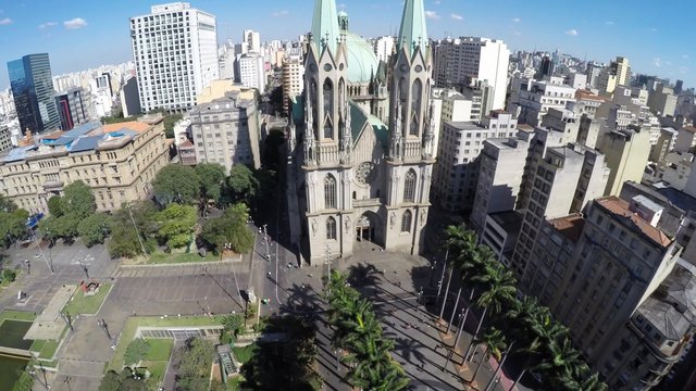 Aerial View of Se Cathedral in Sao Paulo, Brazil