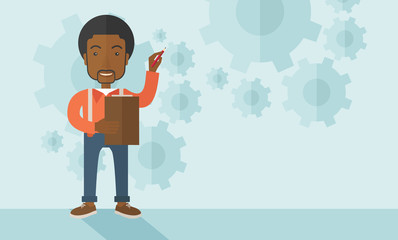 African lecturer with gears background