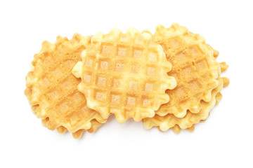 crisp waffle on white background, top view