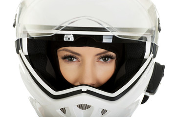 Sexy woman with motorcycle helmet.