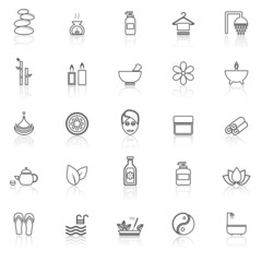 Spa line icons with reflect on white