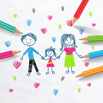 Family love.Draw With Colored Pencils