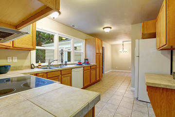 Fototapeta na wymiar Authentic kitchen with tile floor.